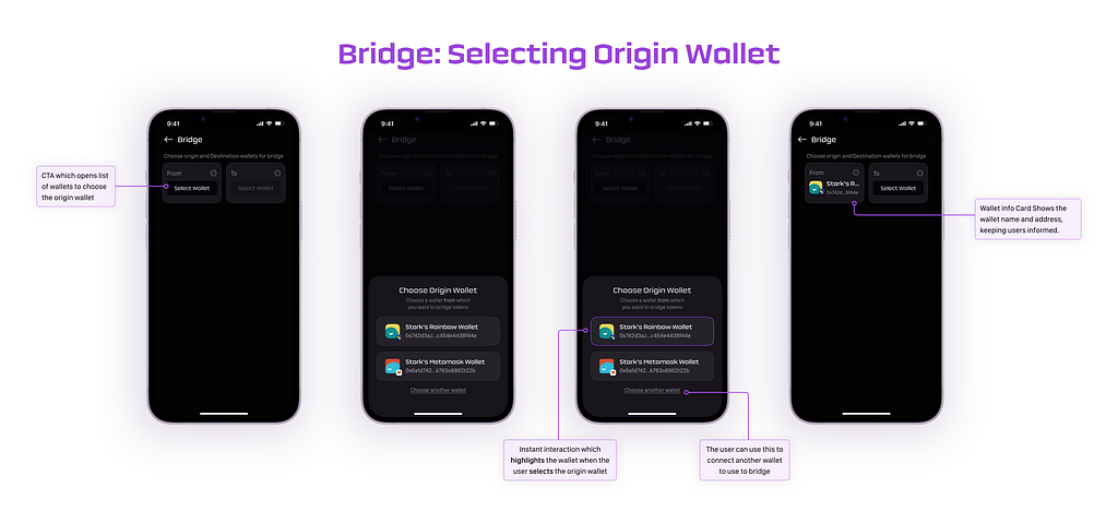 Selecting origin wallet for bridge UI