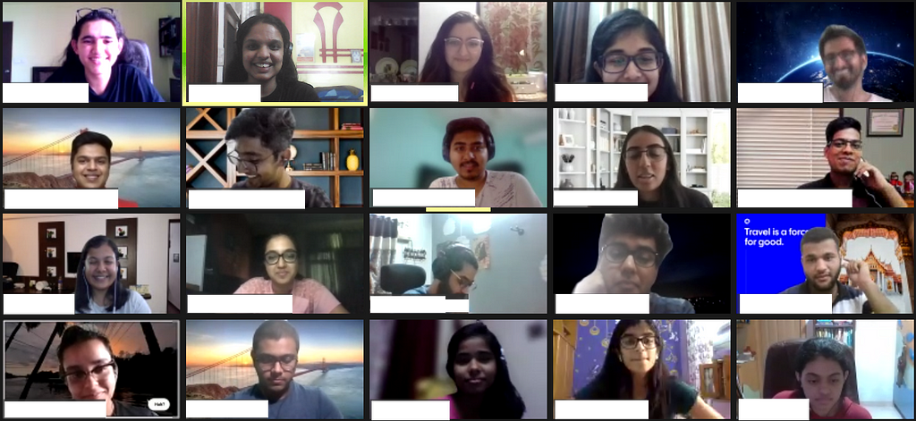 Screenshot of interns in a teleconference