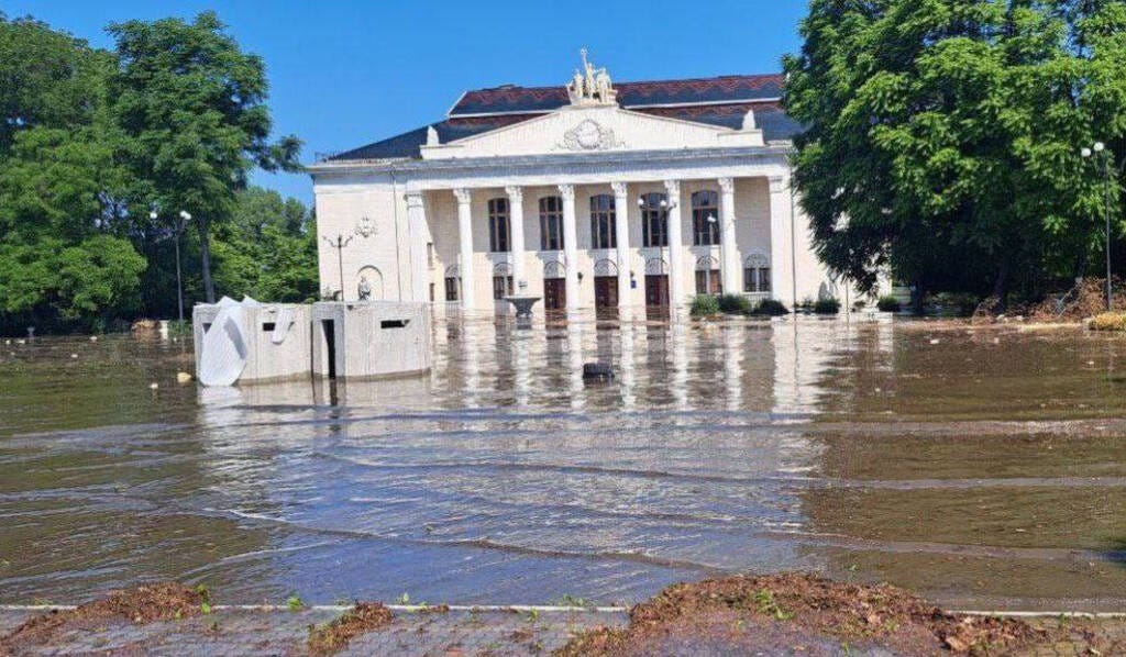 Nova Kakhovka being flooded in June 2023 after the destruction of Dam.