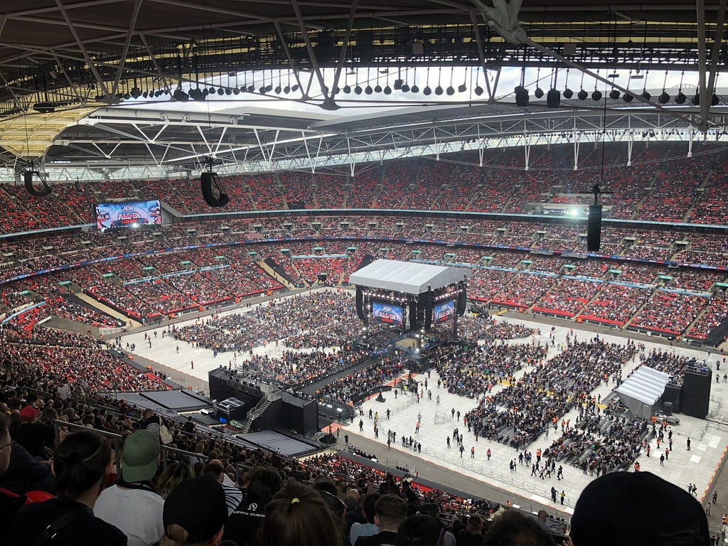 A photo of my viewpoint inside Wembley stadium at AEW All In London