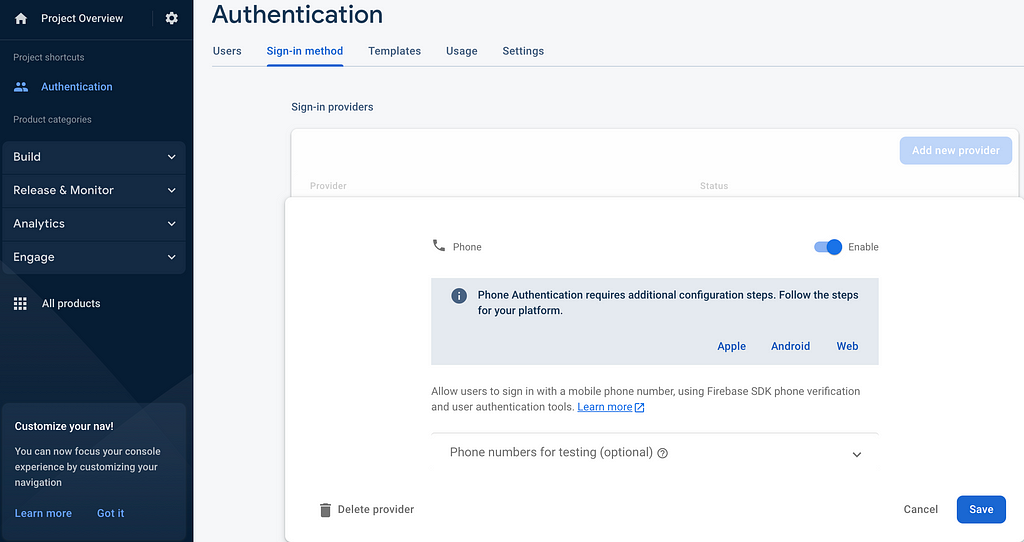 Firebase Auth Panel