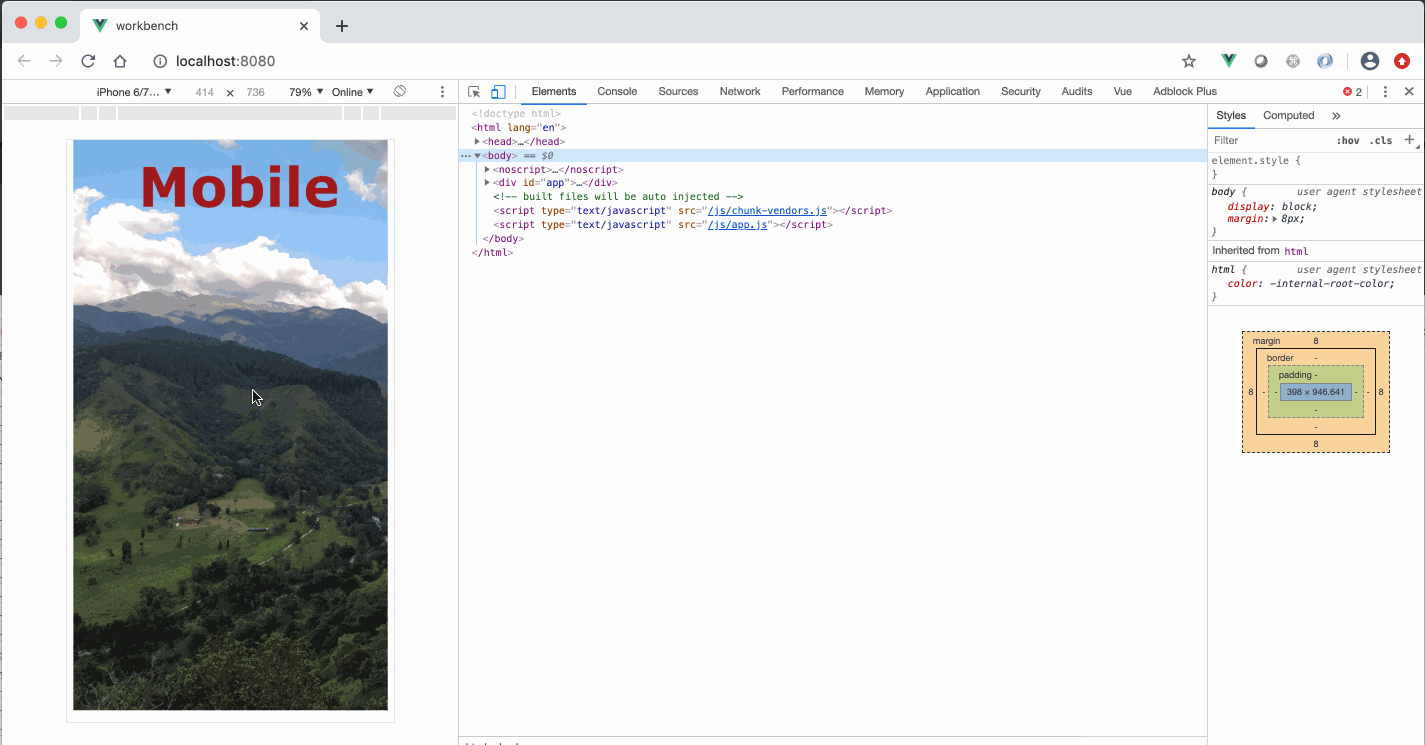 Gif of mobile and desktop optimized images in vue app.