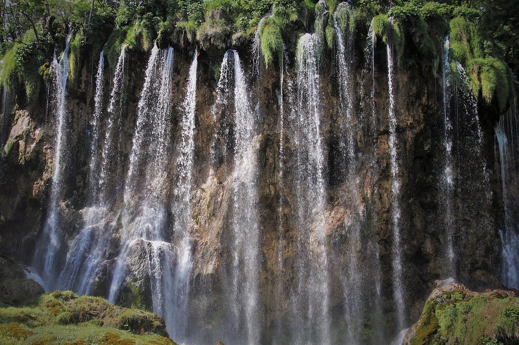 A waterfall from a cliff