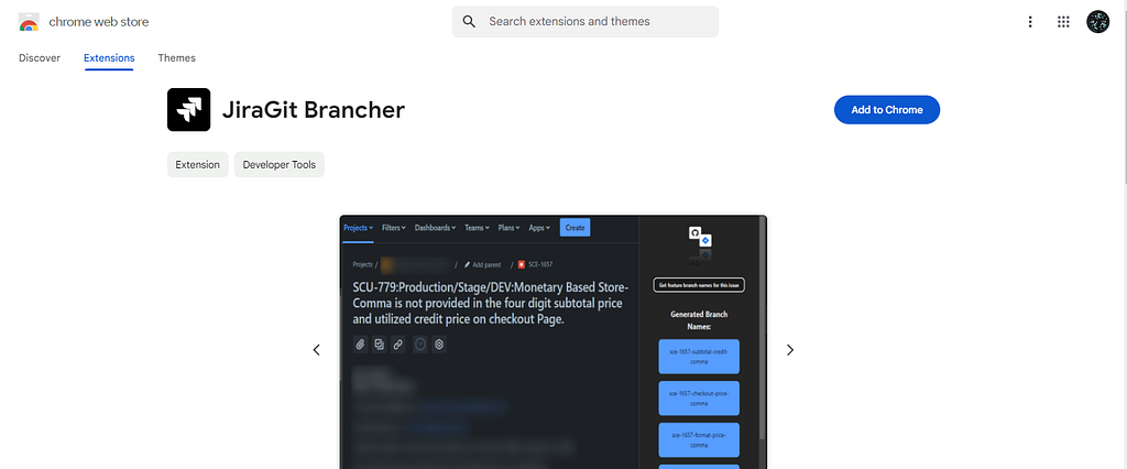 JiraGit Brancher on Chrome web store