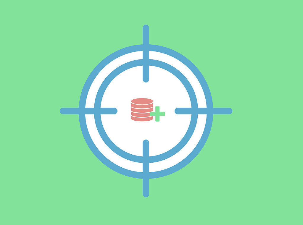 A set of crosshairs on a green background. In the middle of the crosshairs is a cylinder—a database symbol—with a plus sign next to it.