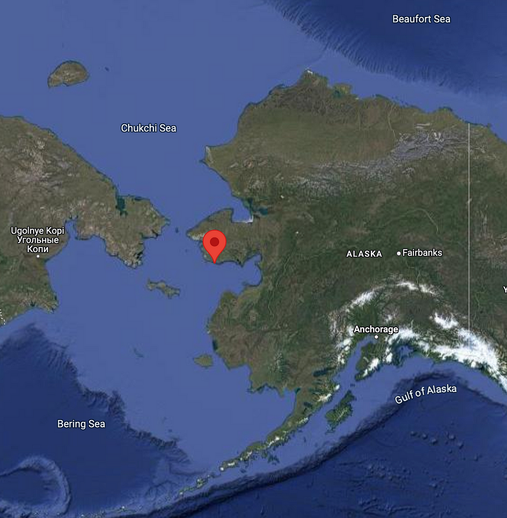 Map depicting the location of Nome, Alaska