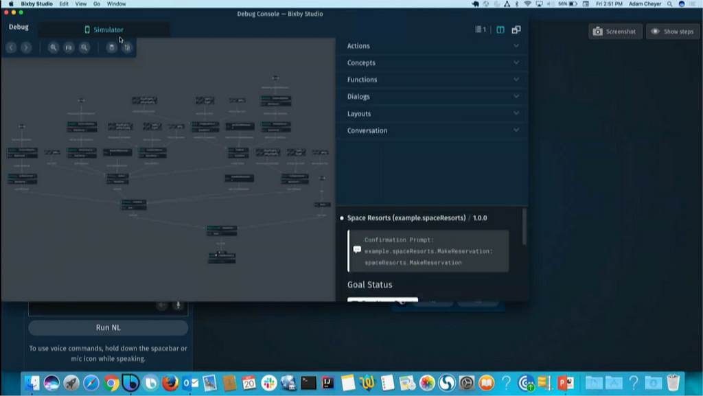 A screenshot showing the bixby developer studio.