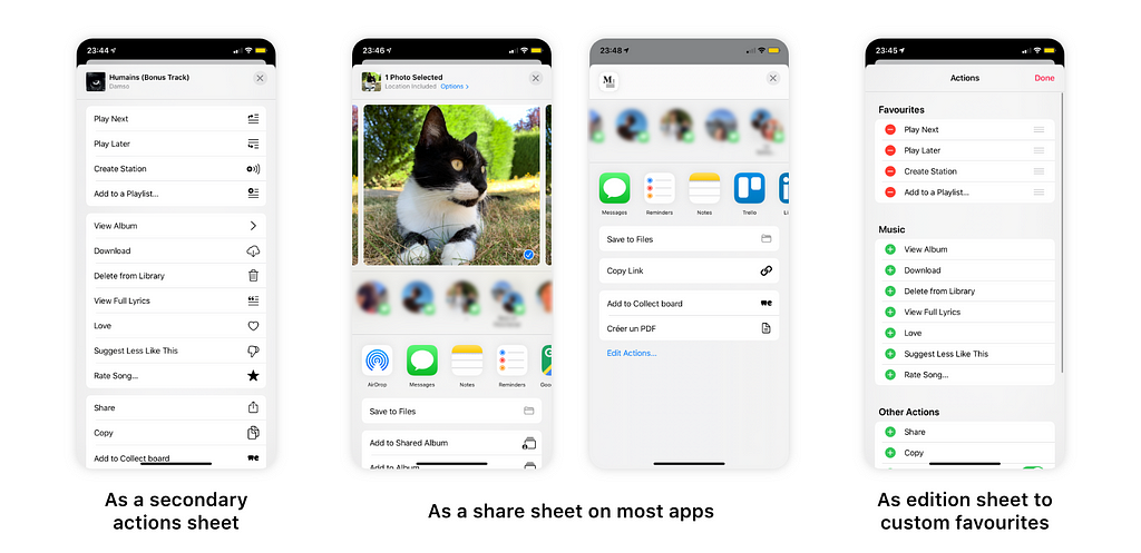 New Apple Sheet System is used as secondary actions sheet, share sheet and edition sheet which allow customization to user