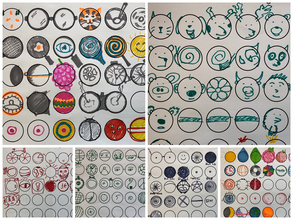 Empty circles on paper turned into recognisable objects