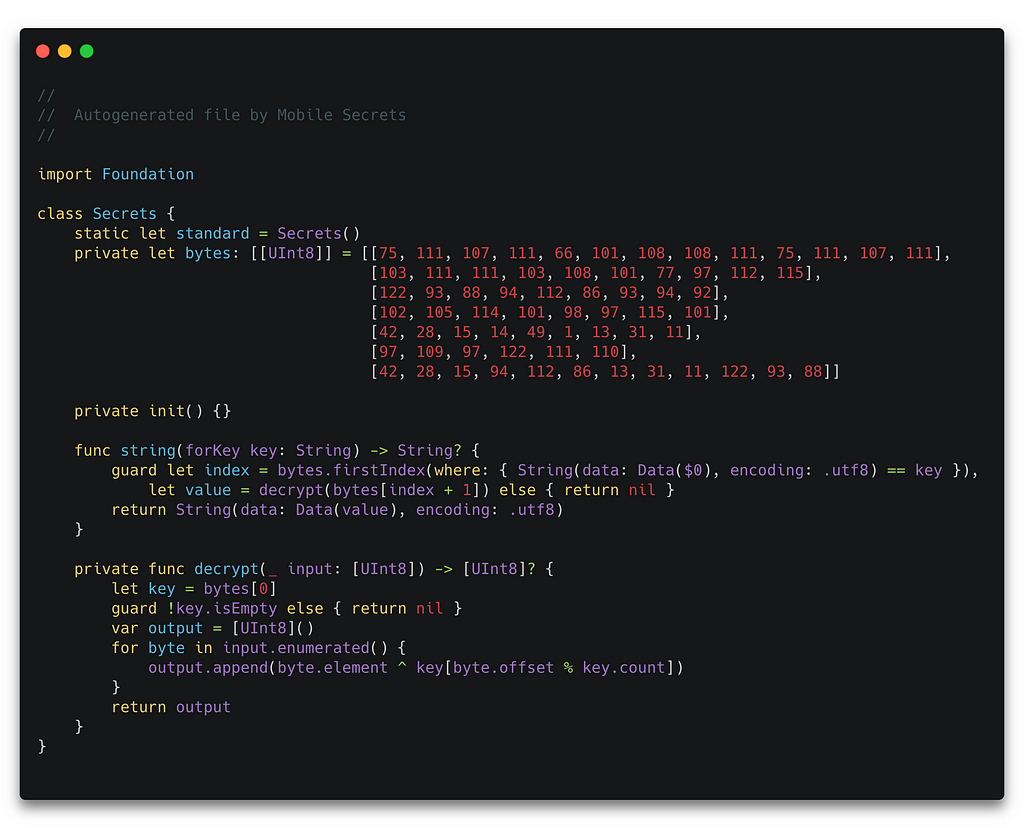 Mobile Secrets exported Swift source code