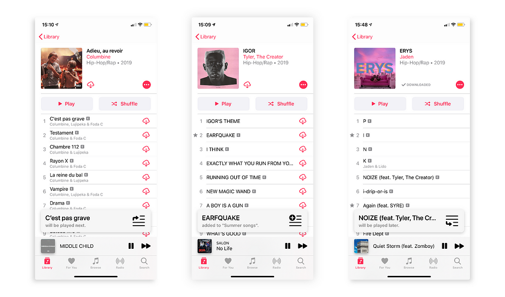 Apple Music Success notifications redesigned By Romain Penchenat