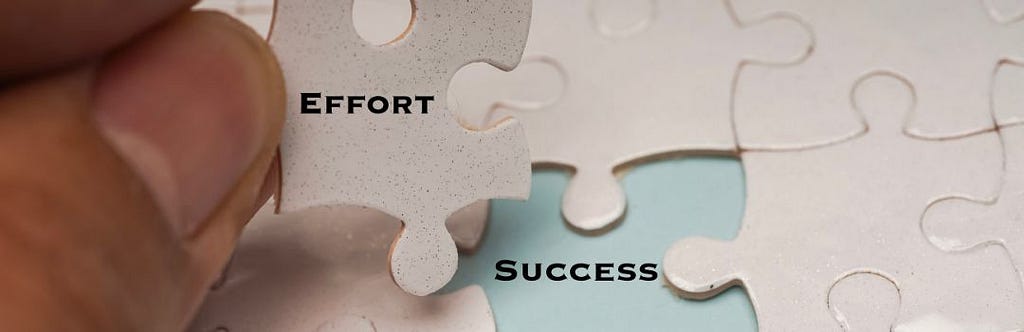 A puzzle with the missing piece for success labeled as effort