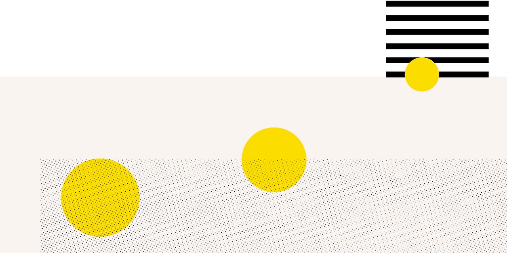 Abstract illustration of three yellow circles on a grey and black block background in Shift branding