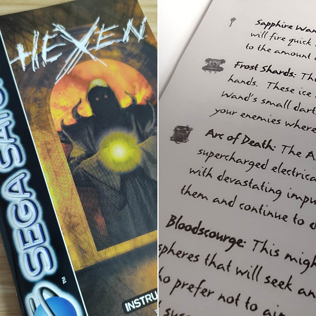 Photographs of the Hexen game manual