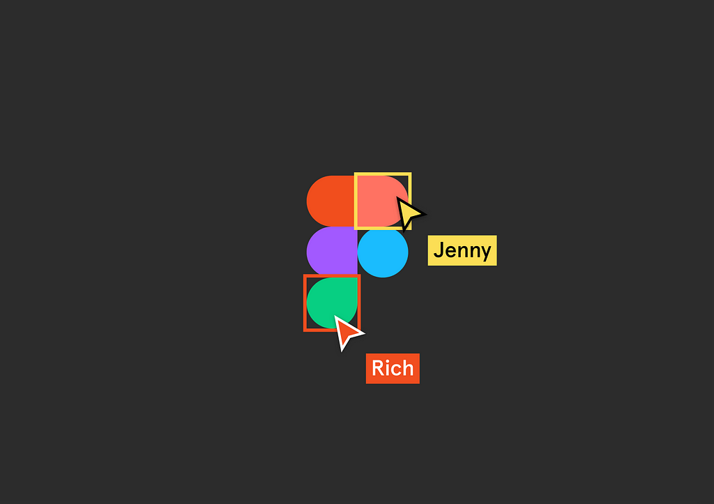 Visual of two Figma users working together on a piece of vector graphics