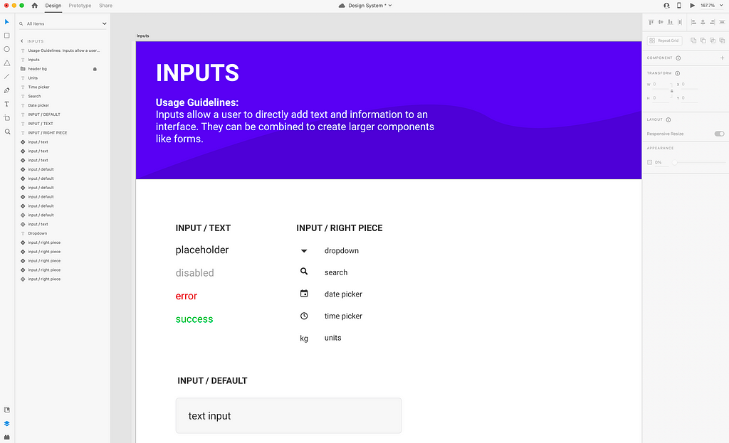 Example of usage guidelines for inputs