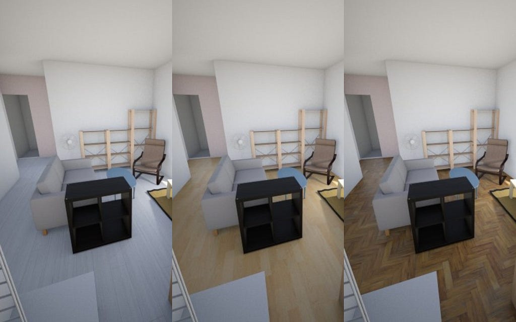 用裝潢模擬器，嘗試不同地板花色的視覺效果