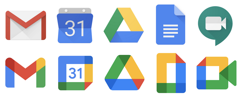 The old and updated versions of Google Workspace icons