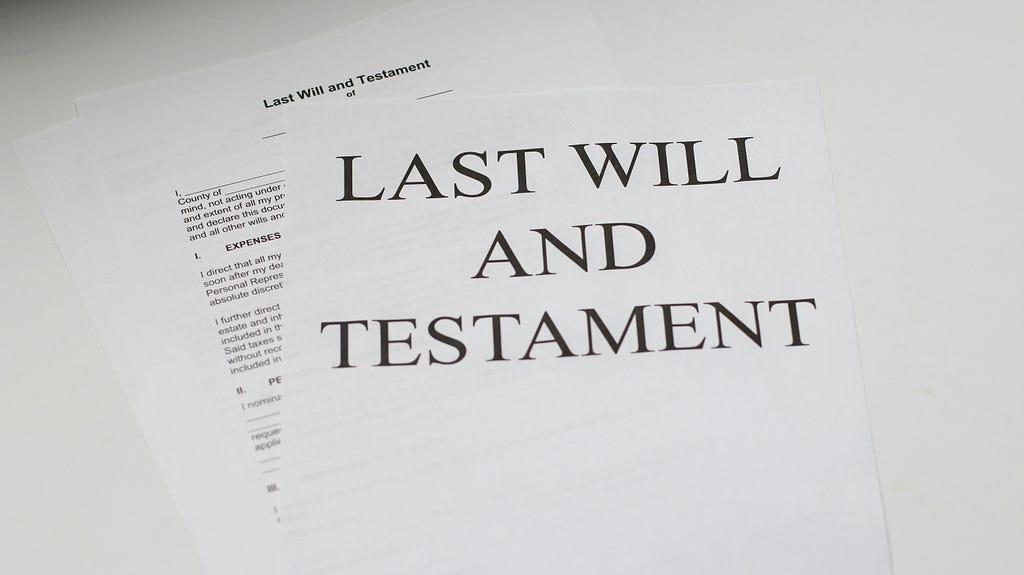 This is a sample picture of a document titled “Last Will and Testament.”