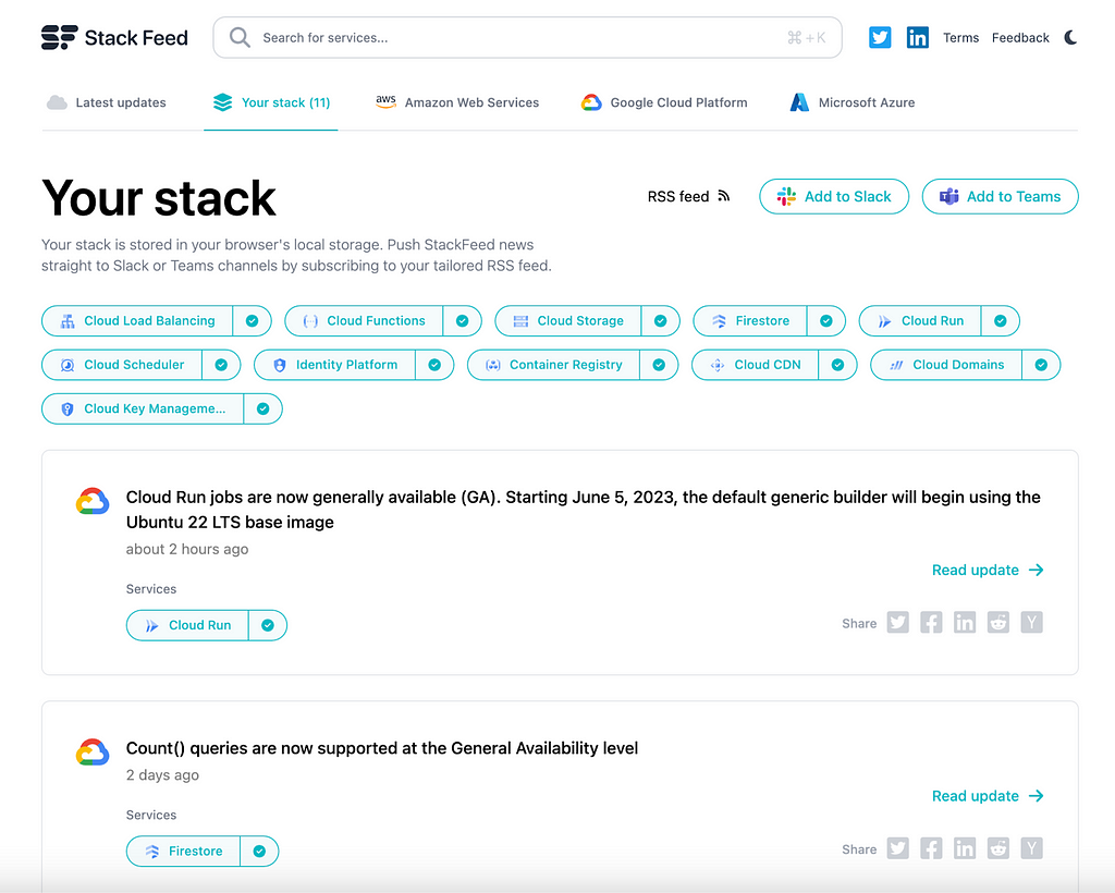 Subscribe to cloud services with StackFeed