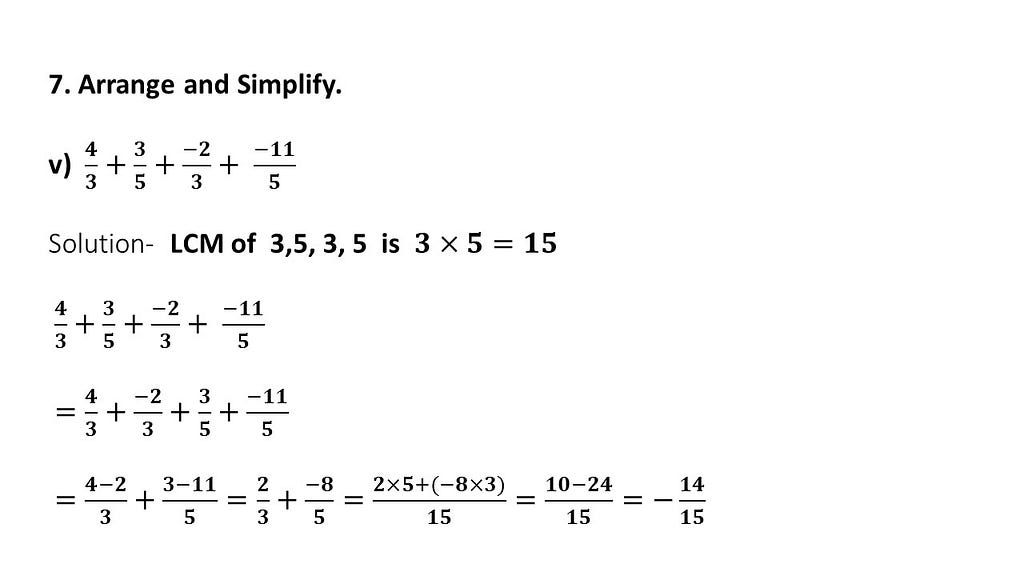 Simplification of addition of rational numbers questions and answers