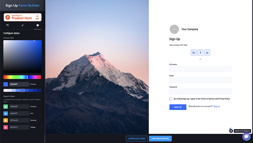 UI Bakery sign up form builder free