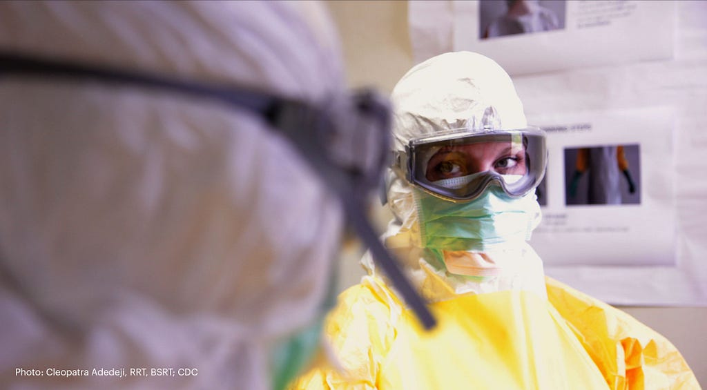 Entitled, “Training for Ebola Deployment”, this image was captured by CDC Public Health Advisor, Cleopatra Adedeji, RRT, BSRT