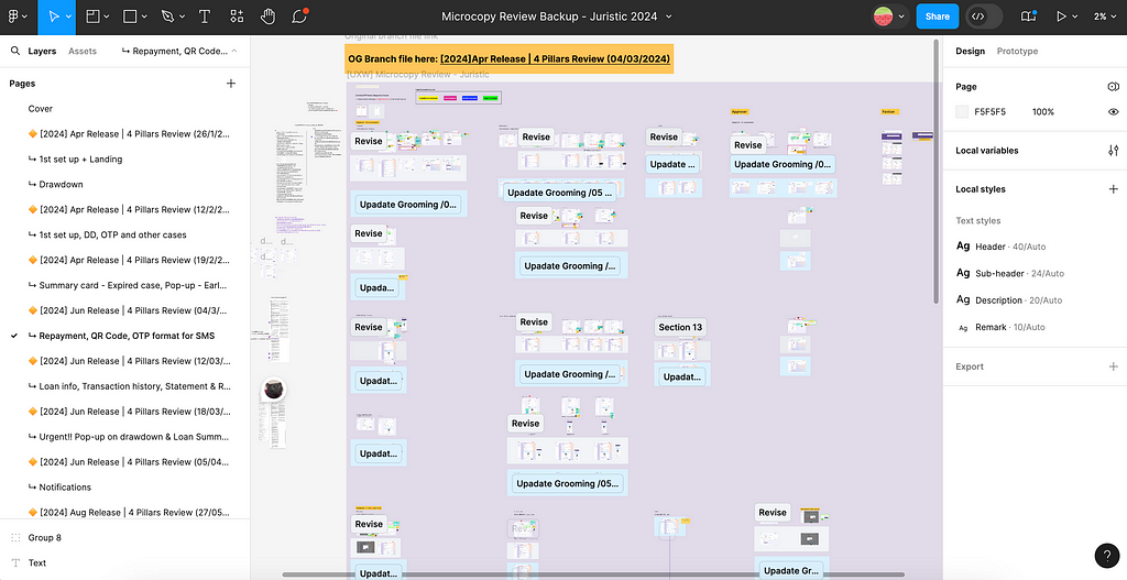 ตัวอย่างหน้าตา Microcopy Review Backup file ที่ใช้ใน Figma