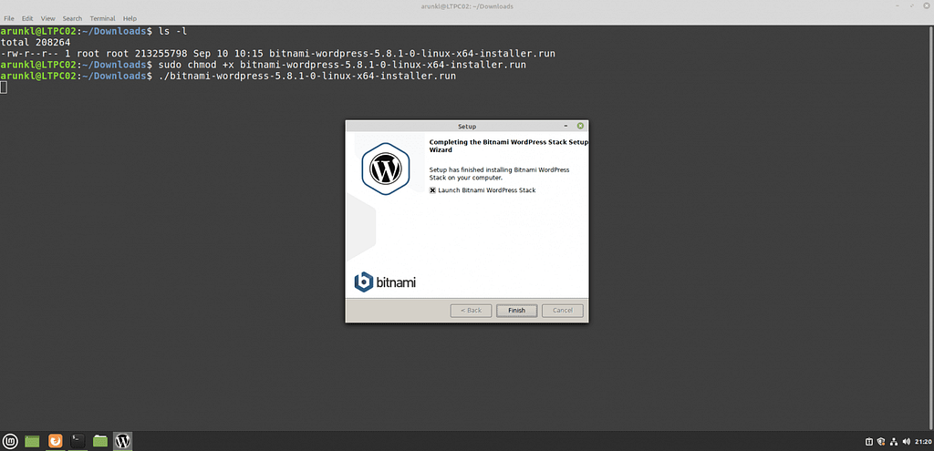 WordPress installation process completed