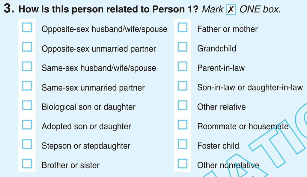 A question in the US 2020 census.