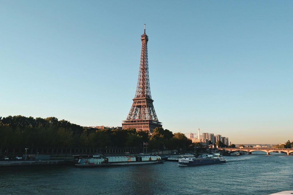 A photo of the Seine river and Eiffel Tower