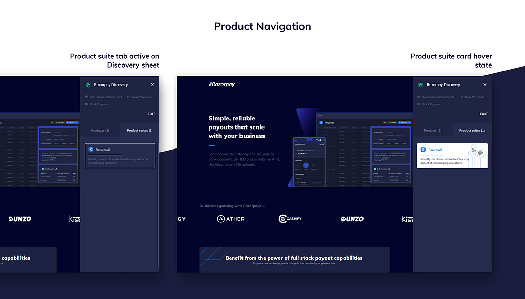 Image showcasing design decisions for product navigation during discovery