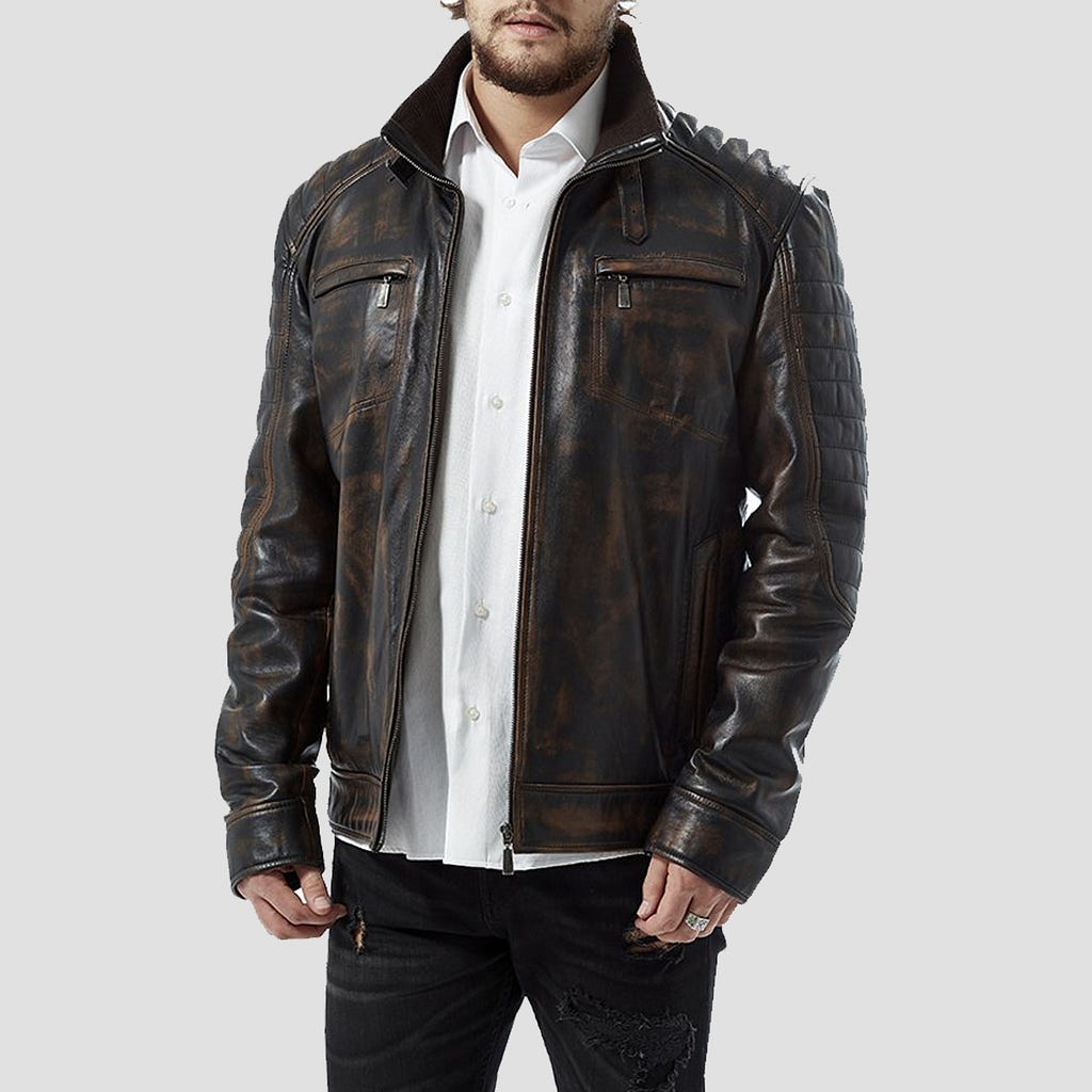 mens distressed leather jacket