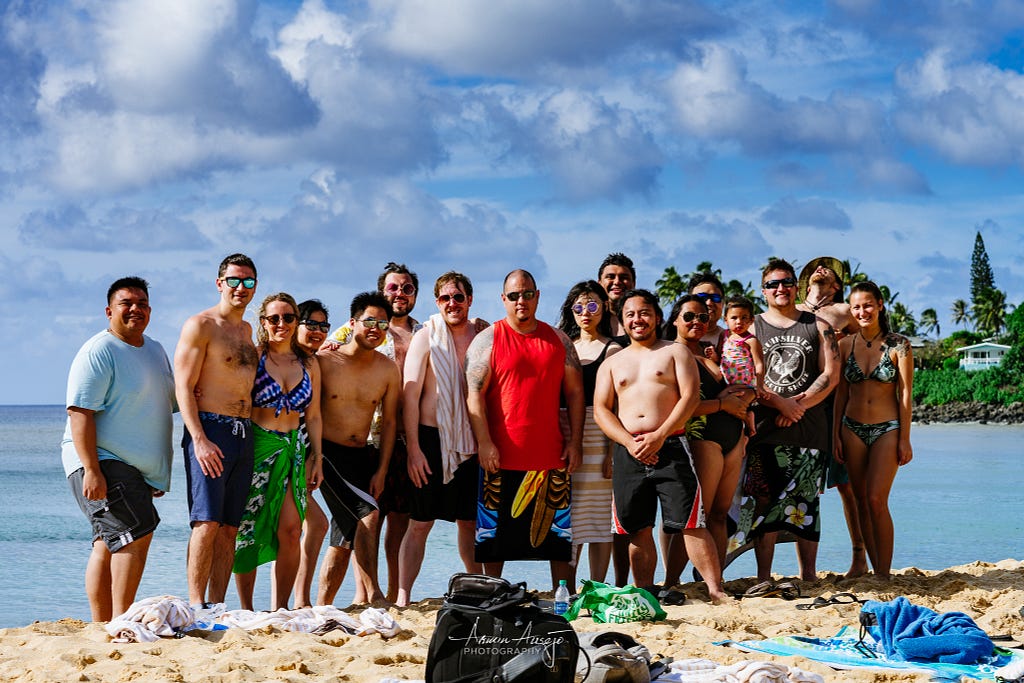 Group photo at Waimea Bay Beach Park
