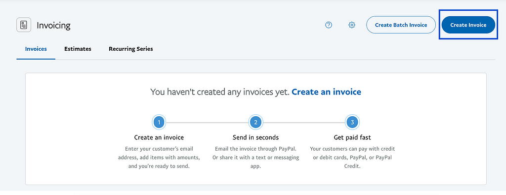 Screenshot of Create Invoice Button