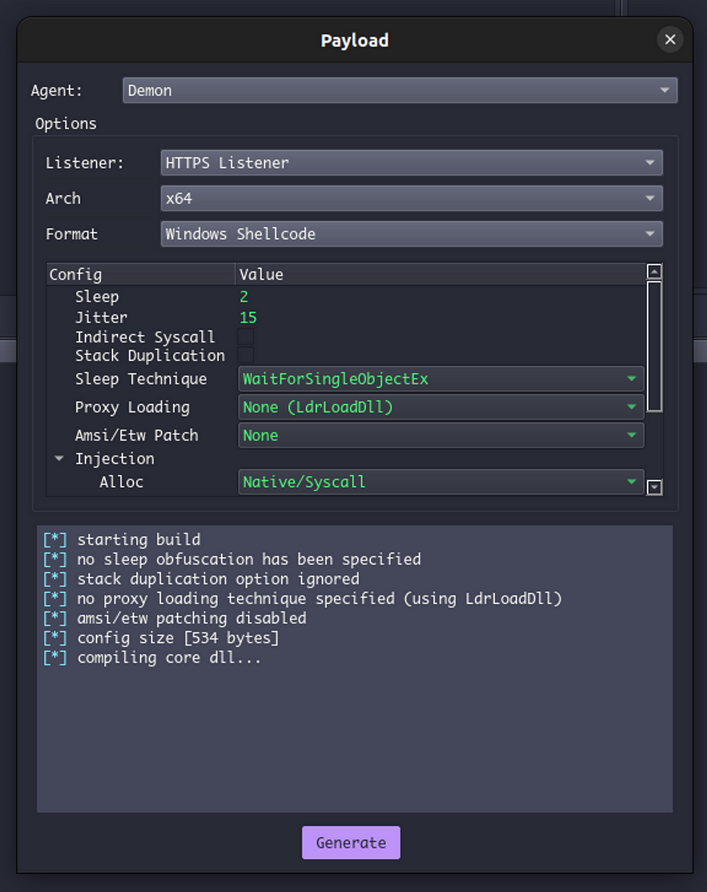 Havoc Framework — Shellcode Generation