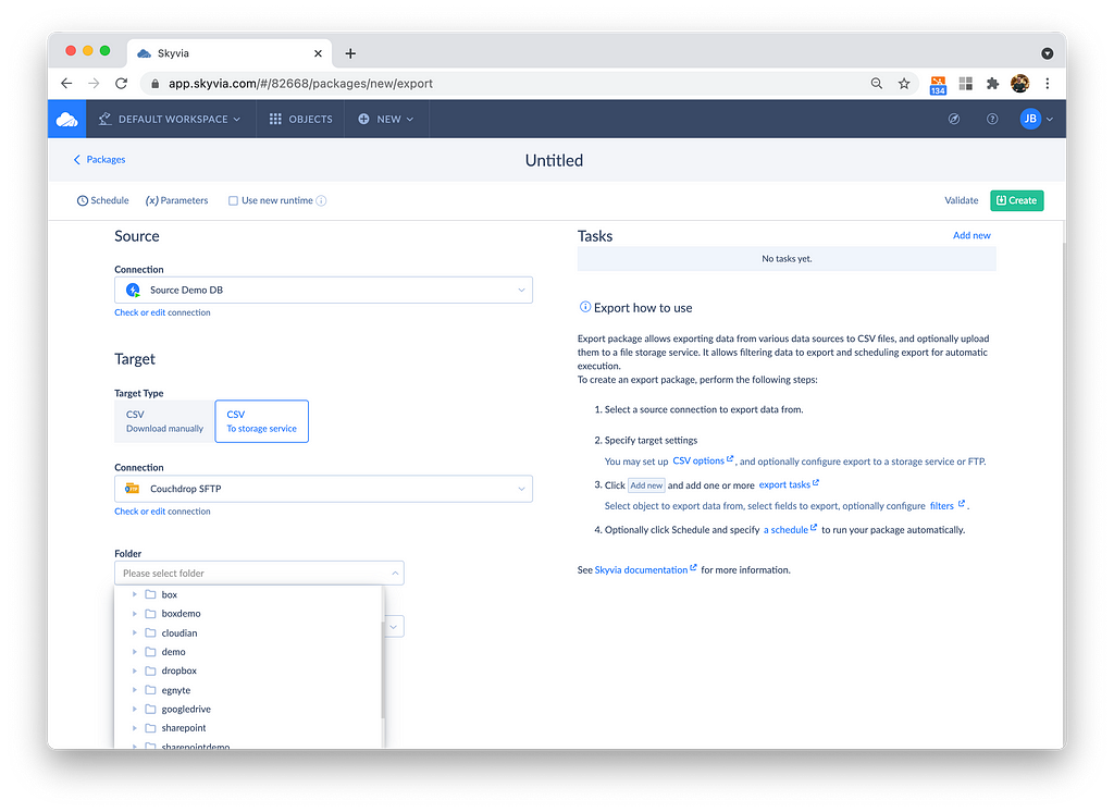 export sftp workflow skyvia