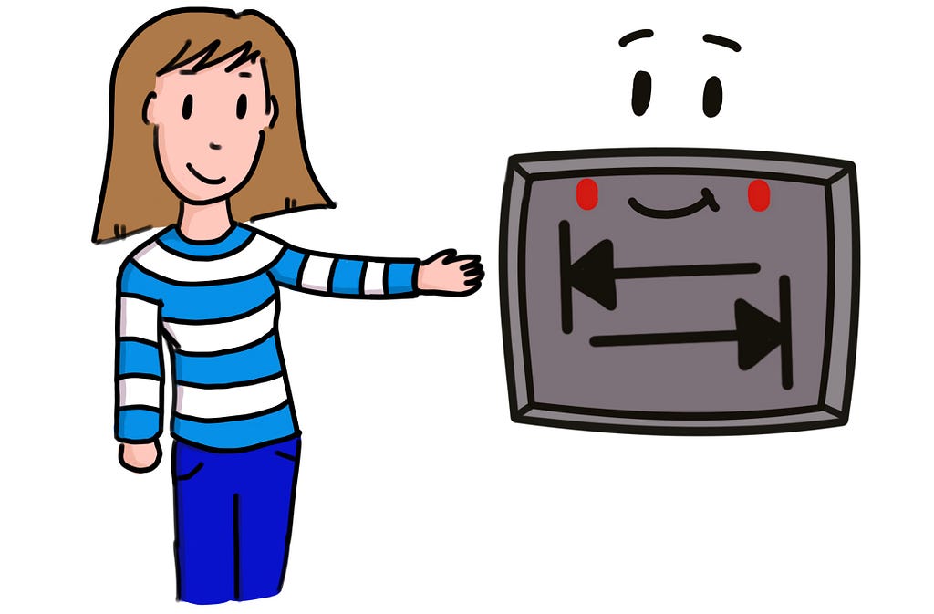 Le dessin d’une jeune femme présentant la touche TAB sous forme de petit personnage souriant et sympatique.