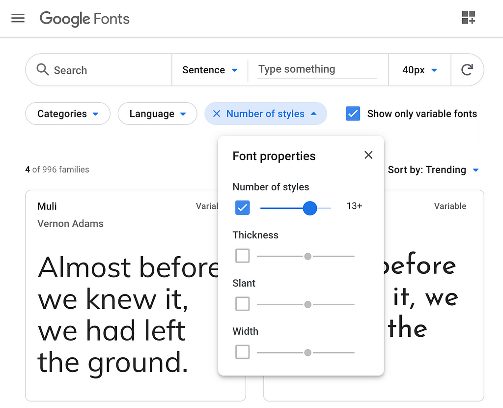 A screenshot of Google Fonts’ website.
