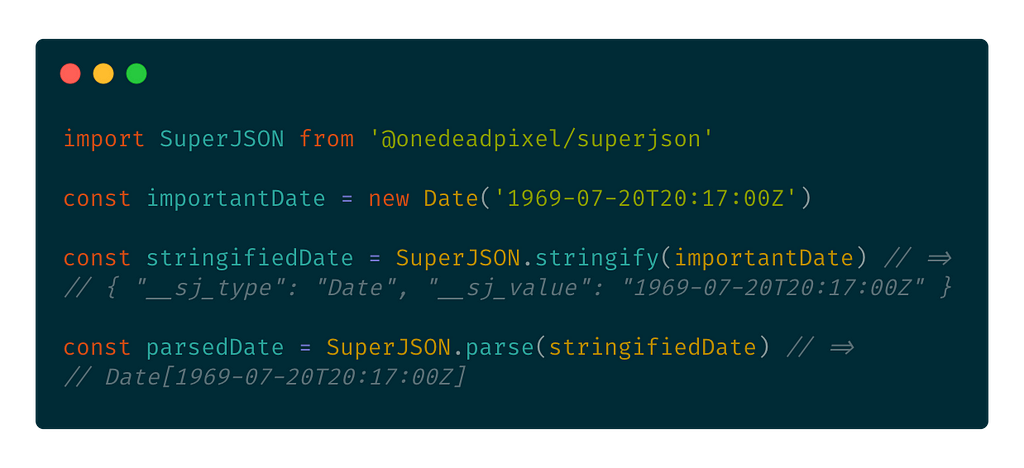 A code example of using SuperJSON to encode and decode a date.