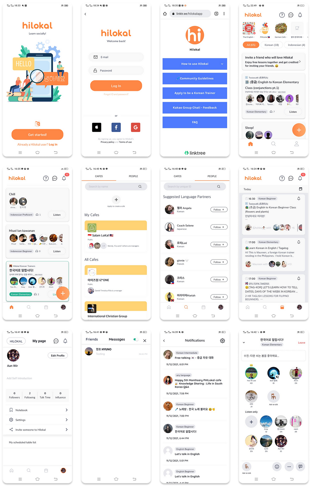 User interfaces of the Hilokal app version 2.0.2