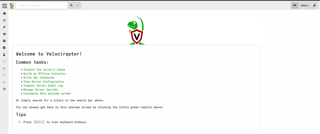Velociraptor admin GUI index.html page