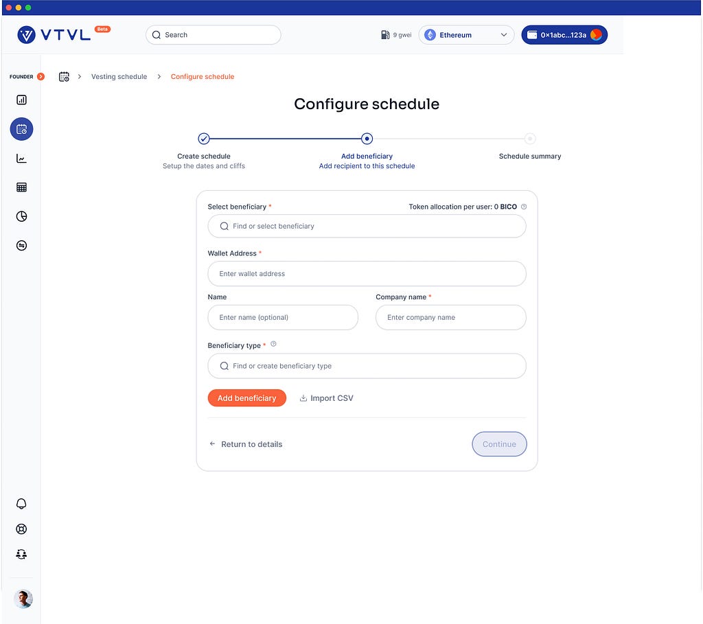 VTVL — Configure Vesting Schedules