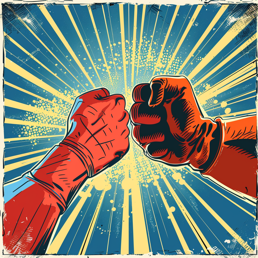 Comic book style art of two superhero hands giving each other a fist bump.