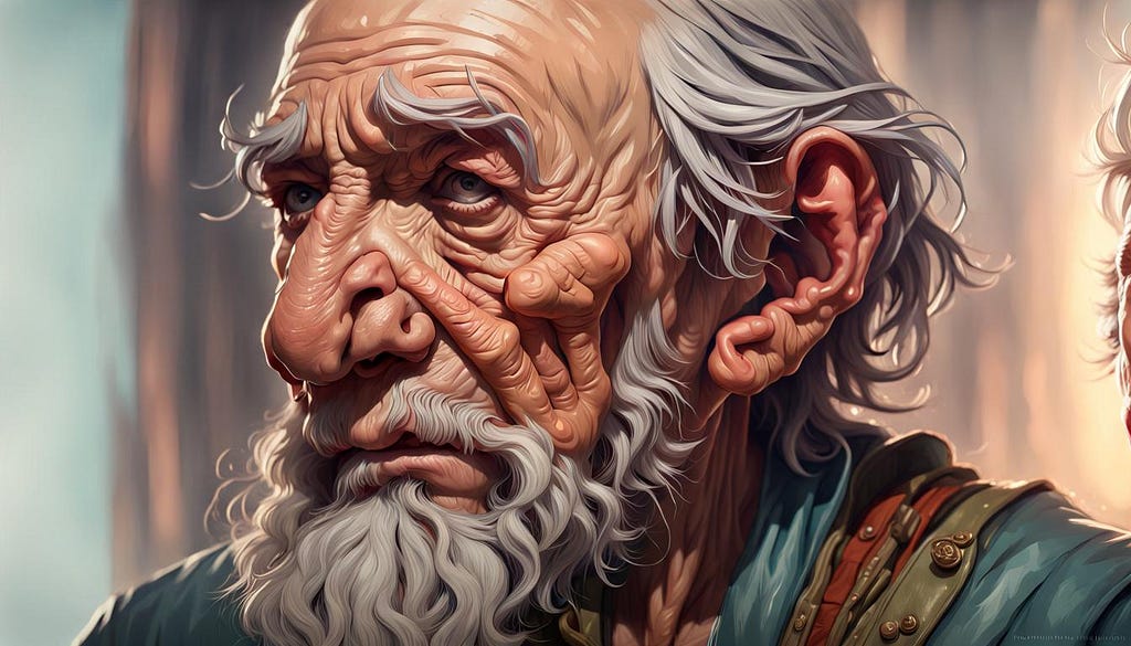 Head and shoulders, old wrinkled man