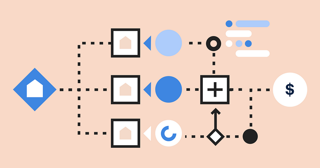 A schematic-style geometric re-interpretation of a neural network for valuing homes.