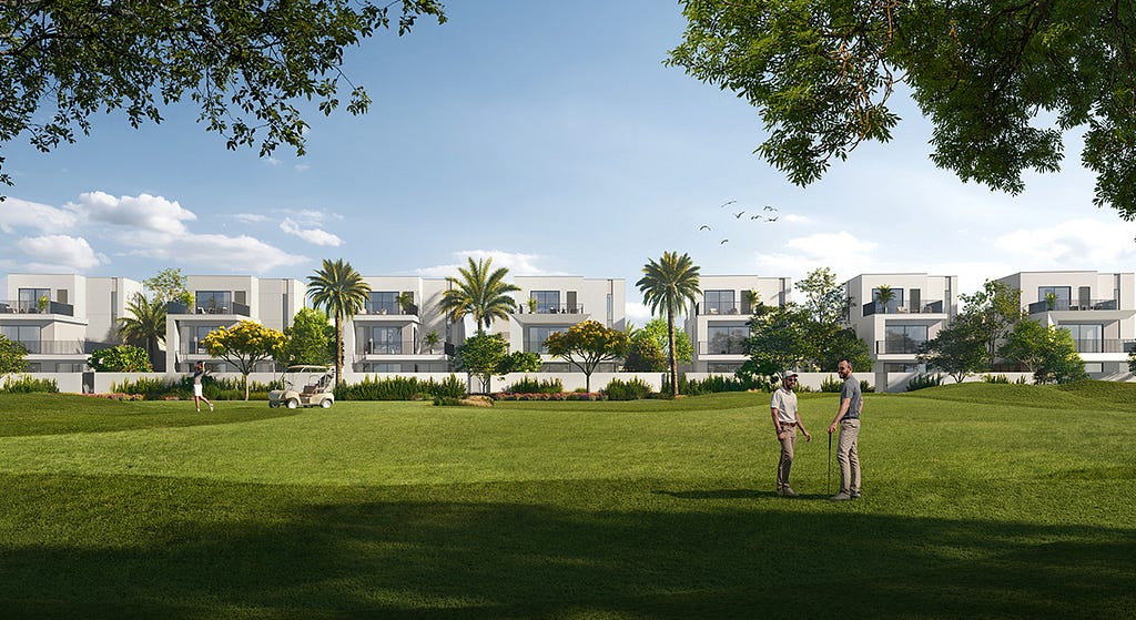 Project render, golf course with villa views