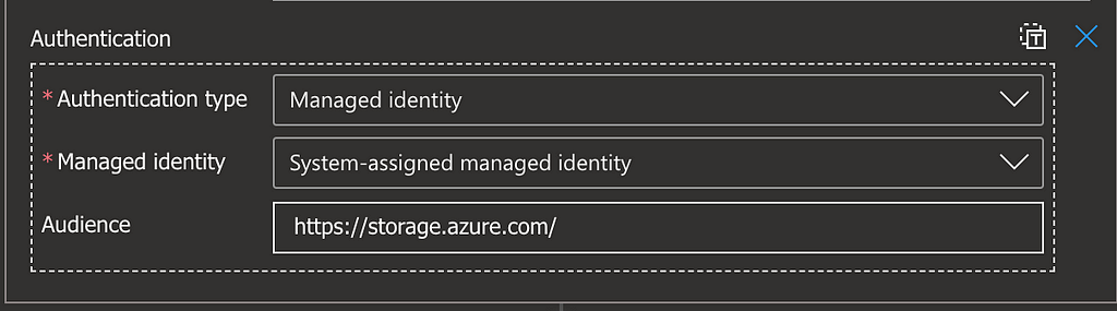 Image shows managed identity authentication type within logic app