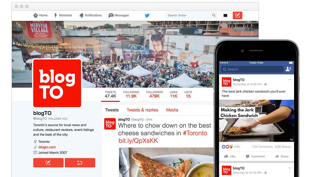 An example of BlogTO branding and visual design appearing in social media properties