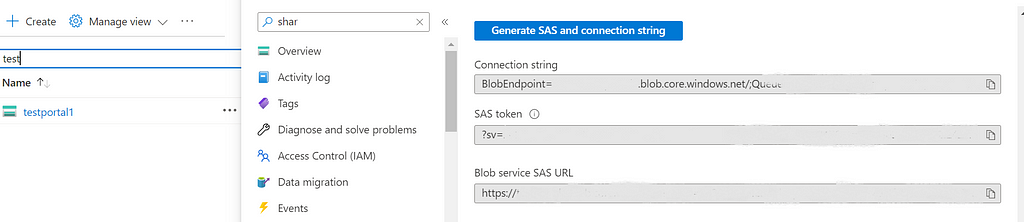 Generate SAS and Connection String and Copy the SAS Token